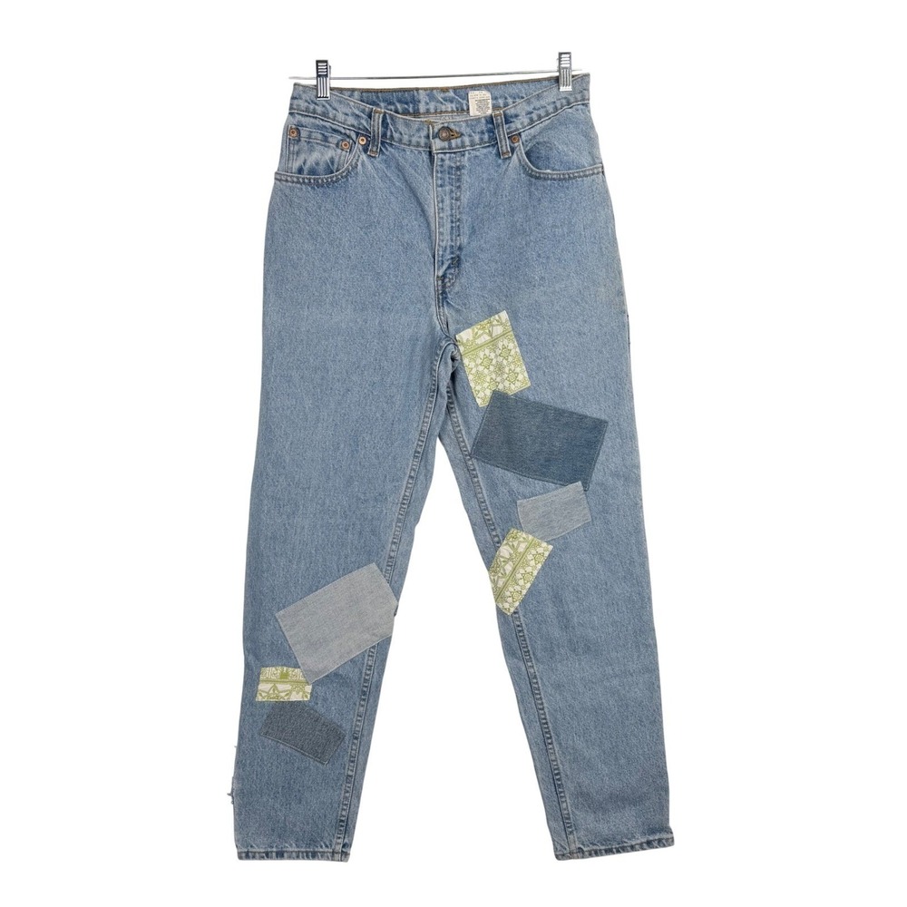 Urban Renewal Women's Blue Patchwork Festival Levi's 550 Boho Tapered Jeans 24 - Picture 1 of 10